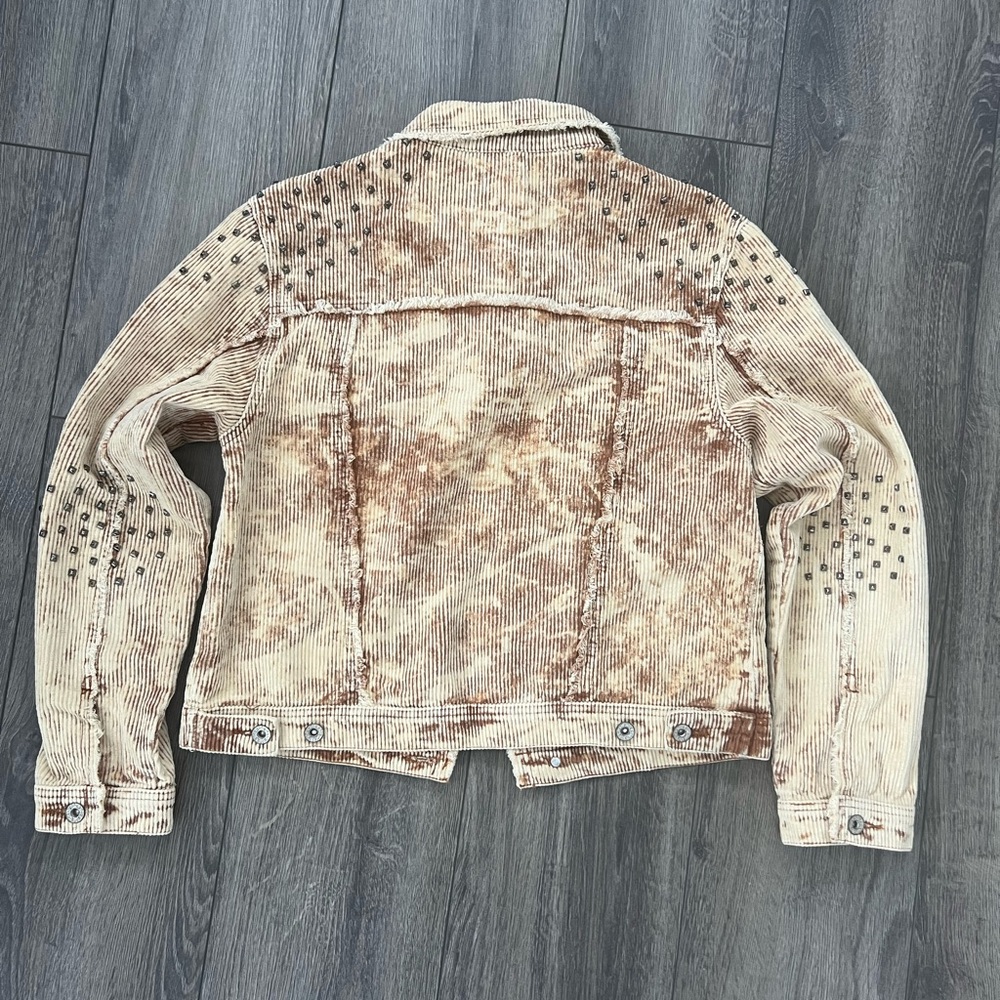 POL Rock N Roll Studded & Distressed Corduroy Jacket Beige Brown Medium - Picture 8 of 11